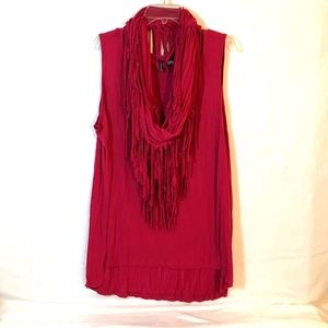 New Directions hot pink long tank w/ fringe scarf
